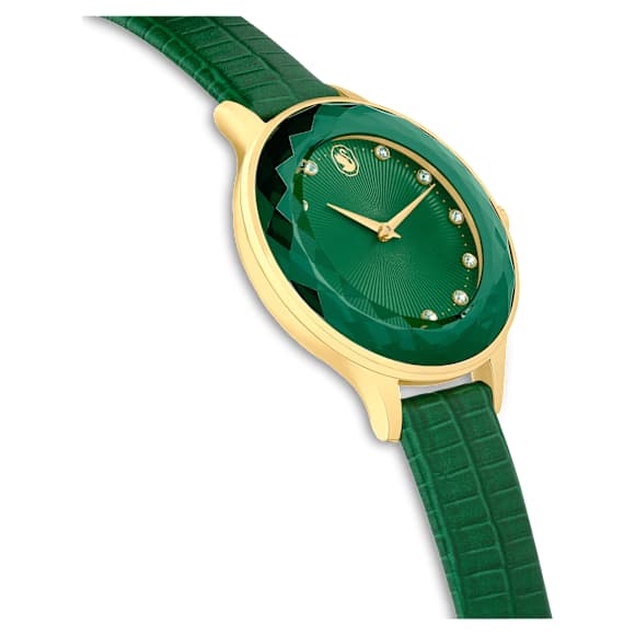 Montre Nova, Fabriqué en Suisse, Bracelet en cuir, Verte, Finition ton doré - Swarovski, 5650005