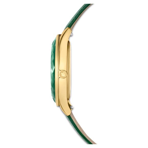 Montre Nova, Fabriqué en Suisse, Bracelet en cuir, Verte, Finition ton doré - Swarovski, 5650005