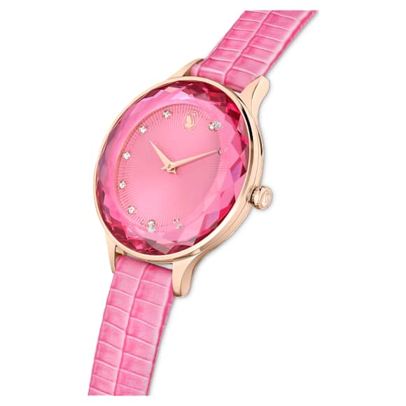 Octea Nova 腕表, 瑞士制造, 真皮表带, 粉红色, 玫瑰金色调润饰 - Swarovski, 5650030