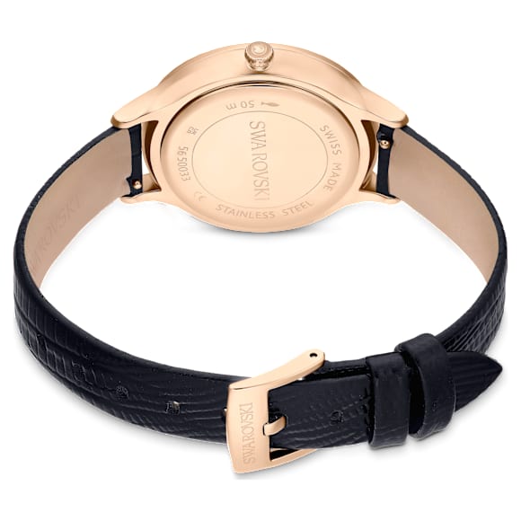 Octea Nova watch, Swiss Made, Leather strap, Black, Rose gold-tone finish - Swarovski, 5650033