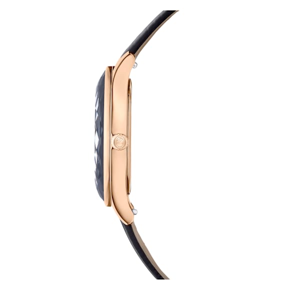 Octea Nova watch, Swiss Made, Leather strap, Black, Rose gold-tone finish - Swarovski, 5650033
