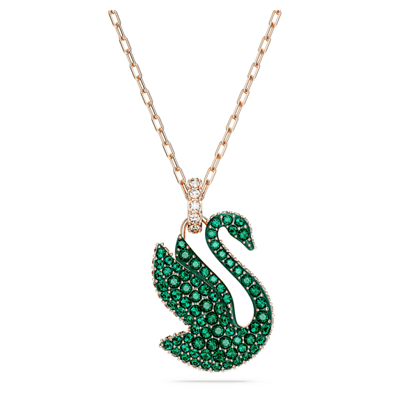 Swan 펜던트, 스완, 미디엄, 그린, 로즈골드 톤 플래팅 - Swarovski, 5650067