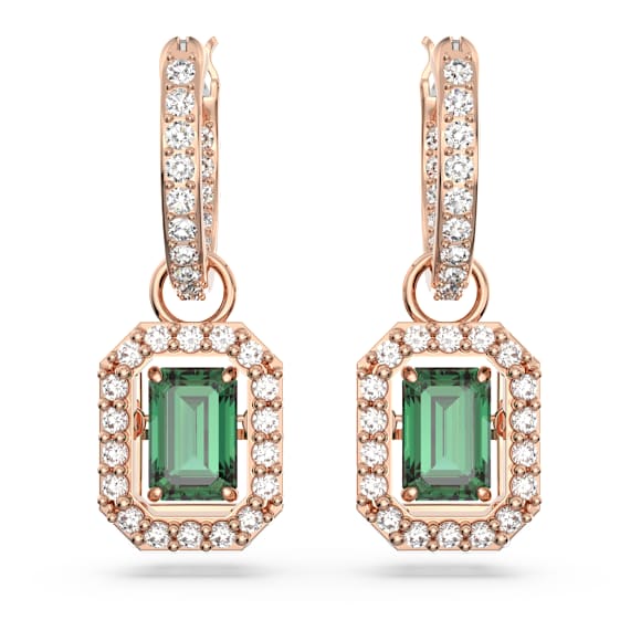 Una drop earrings, Octagon cut, Green, Rose gold-tone plated - Swarovski, 5650068
