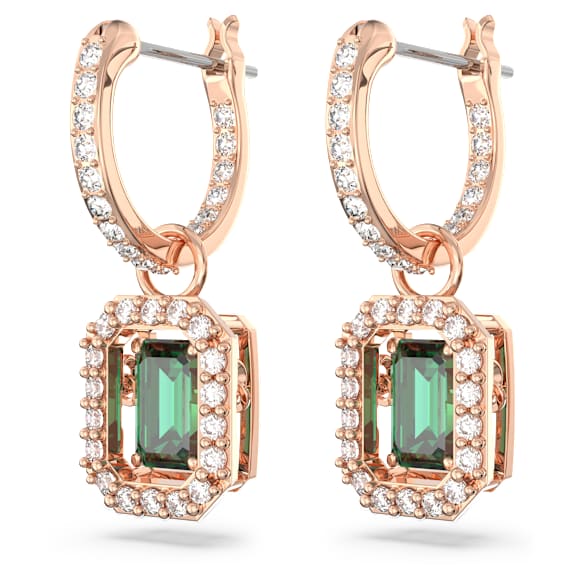 Una drop earrings, Octagon cut, Green, Rose gold-tone plated - Swarovski, 5650068