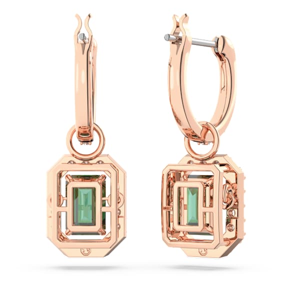 Una drop earrings, Octagon cut, Green, Rose gold-tone plated - Swarovski, 5650068