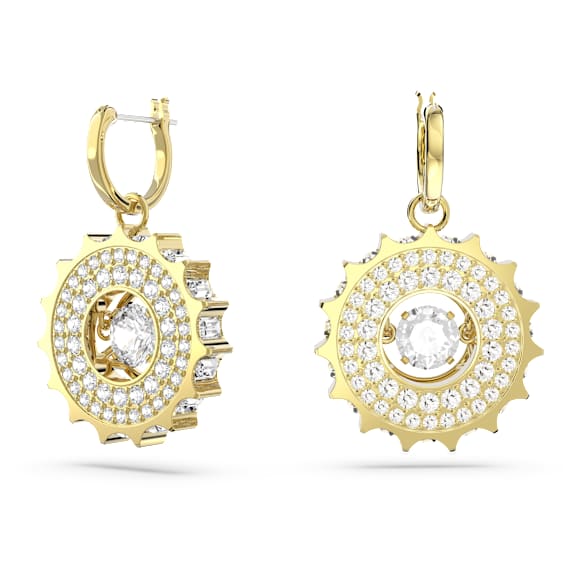 Dextera 水滴形耳环, 混合式圆形切割, 白色, 镀金色调 - Swarovski, 5650364
