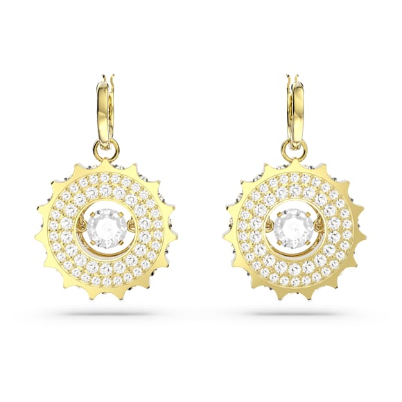 Dextera 水滴形耳环, 混合式圆形切割, 白色, 镀金色调 - Swarovski, 5650364