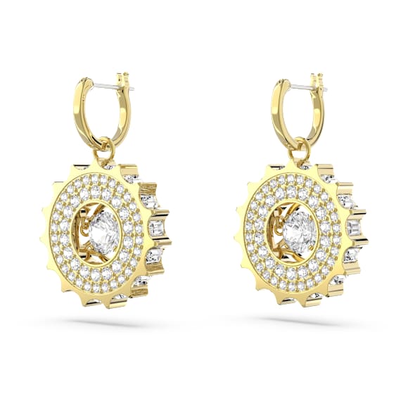 Dextera 水滴形耳环, 混合式圆形切割, 白色, 镀金色调 - Swarovski, 5650364