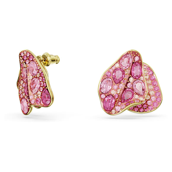 Idyllia stud earrings, Asymmetrical design, Flower, Pink, Gold-tone plated - Swarovski, 5650561