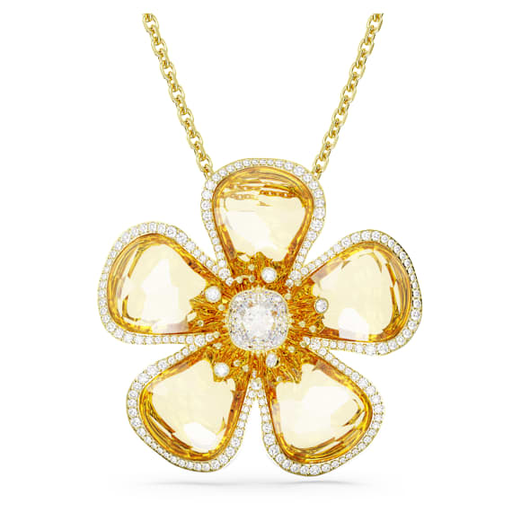 Idyllia Kolye, Çiçek, Büyük, Sarı, Altın rengi kaplama - Swarovski, 5650562