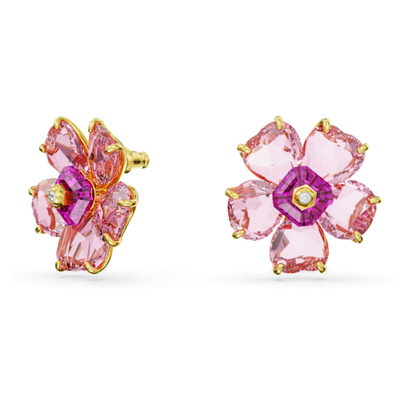 Idyllia stud earrings, Flower, Pink, 18K gold finish - Swarovski, 5650563