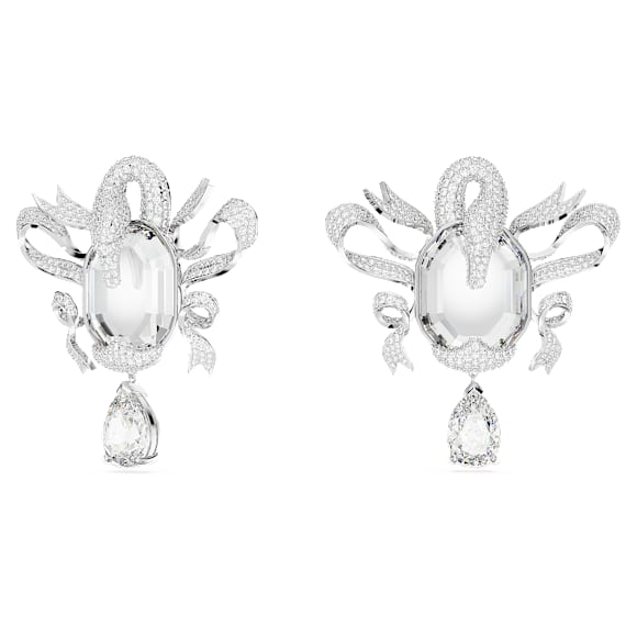 Fashion Swan clip oorbellen, Zwaan, Wit, Rodium toplaag - Swarovski, 5650895