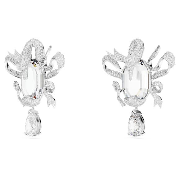 Fashion Swan clip oorbellen, Zwaan, Wit, Rodium toplaag - Swarovski, 5650895