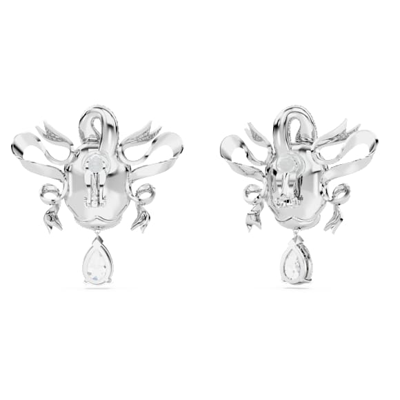 Fashion Swan clip oorbellen, Zwaan, Wit, Rodium toplaag - Swarovski, 5650895