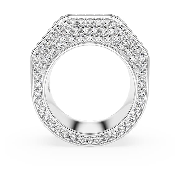 Dextera cocktail ring, Octagon shape, Pavé, White, Rhodium plated - Swarovski, 5651365