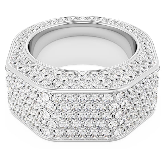 Dextera cocktail ring, Octagon shape, Pavé, White, Rhodium plated
