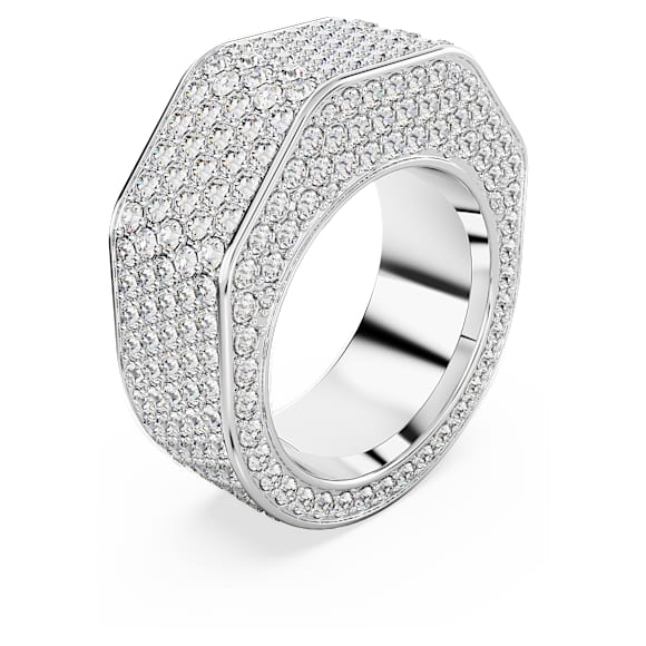 Dextera cocktail ring, Octagon shape, Pavé, White, Rhodium plated