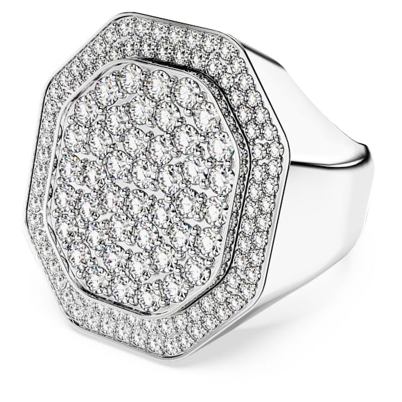 Anello cocktail Dextera, Forma ottagonale, Bianco, Placcato rodio - Swarovski, 5651380