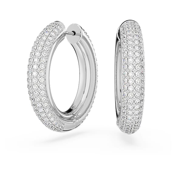 Dextera ต่างหูแบบห่วง, ขนาดกลาง, ขาว, เคลือบโรเดียม - Swarovski, 5651392