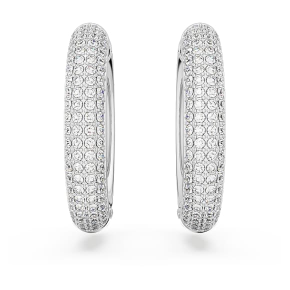 Dextera hoop earrings, Medium, White, Rhodium plated - Swarovski, 5651392