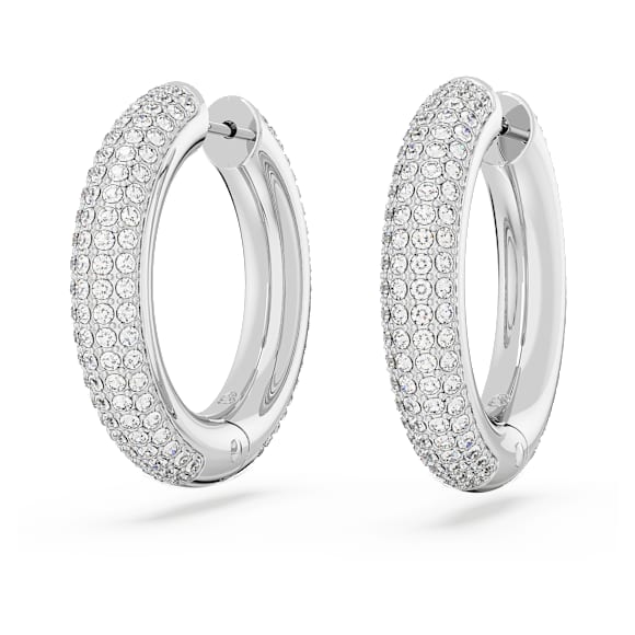 Dextera hoop earrings, Medium, White, Rhodium plated - Swarovski, 5651392
