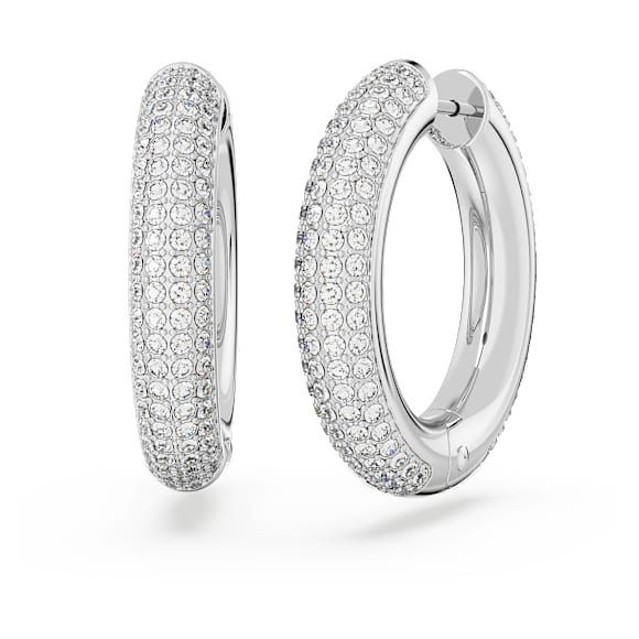 Dextera hoop earrings, Medium, White, Rhodium plated - Swarovski, 5651392