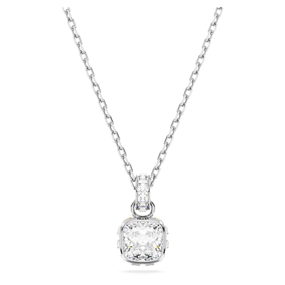 Birthstone Kolye, Kare kesim, Nisan, Beyaz, Rodyum kaplama - Swarovski, 5651704