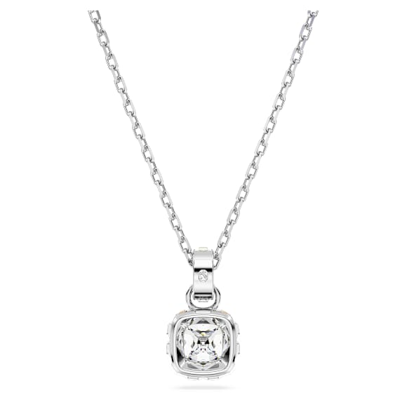 Birthstone Kolye, Kare kesim, Nisan, Beyaz, Rodyum kaplama - Swarovski, 5651704