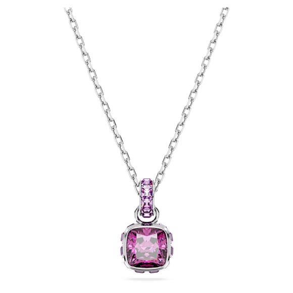 Birthstone pendant, Square cut, February, Purple, Rhodium plated - Swarovski, 5651708