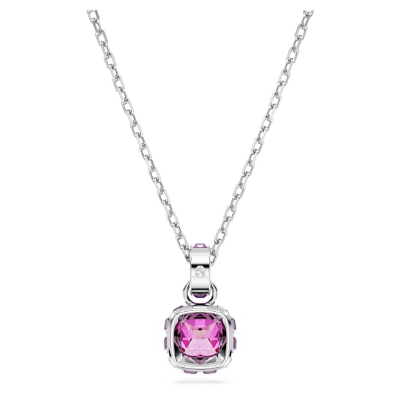Birthstone pendant, Square cut, February, Purple, Rhodium plated - Swarovski, 5651708
