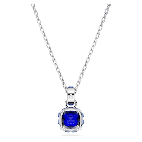 Birthstone pendant, Square cut, September, Blue, Rhodium plated - Swarovski, 5651790