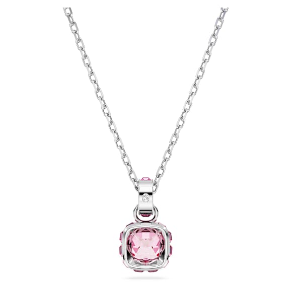 Wisiorek Birthstone, Szlif kwadratowy, Październik, Różowy, Powłoka z rodu - Swarovski, 5651791
