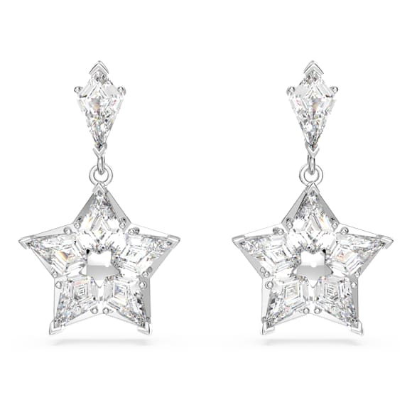 Stella 水滴形耳环, 风筝型切割, 星星, 白色, 镀铑 - Swarovski, 5652002