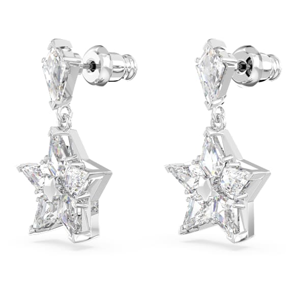 Stella 水滴形耳环, 风筝型切割, 星星, 白色, 镀铑 - Swarovski, 5652002