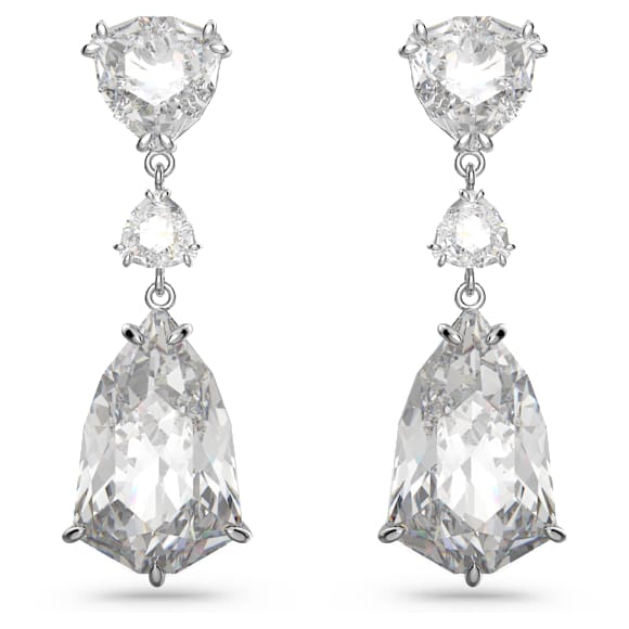 Mesmera drop earrings, Mixed cuts, White, Rhodium plated - Swarovski, 5652038