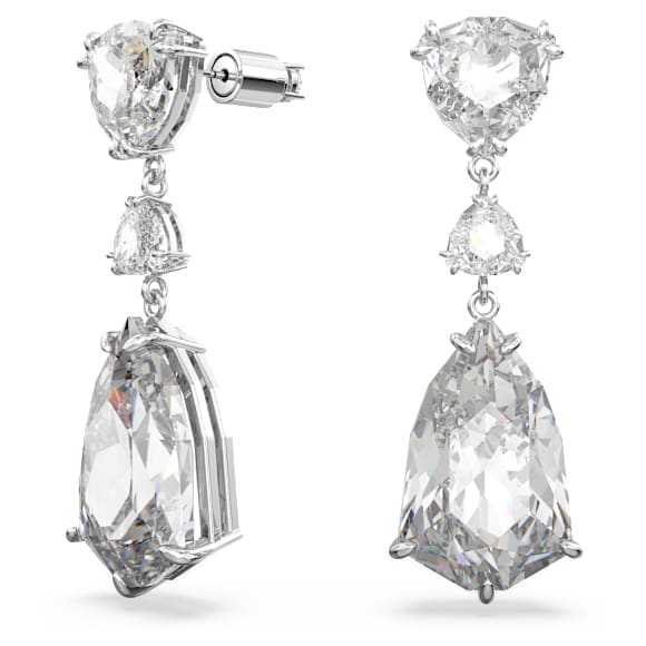 Mesmera drop earrings, Mixed cuts, White, Rhodium plated - Swarovski, 5652038