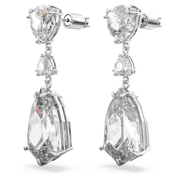 Mesmera drop earrings, Mixed cuts, White, Rhodium plated - Swarovski, 5652038