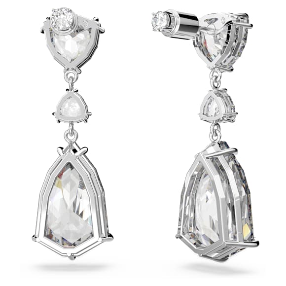 Mesmera drop earrings, Mixed cuts, White, Rhodium plated - Swarovski, 5652038