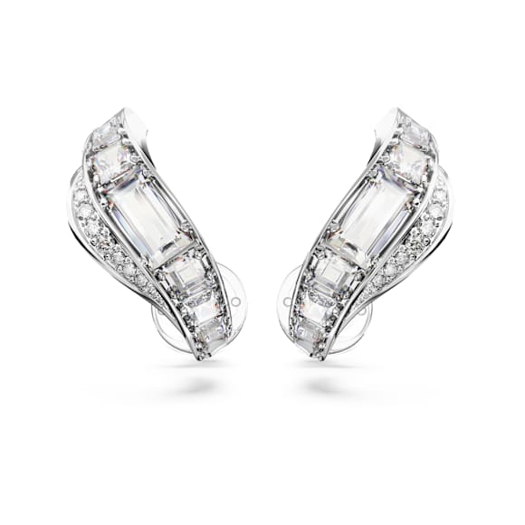 Hyperbola 夹式耳环, 混合切割, 白色, 镀铑 - Swarovski, 5652092