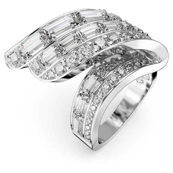 Hyperbola cocktail ring, Mixed cuts, White, Rhodium plated - Swarovski, 5652100