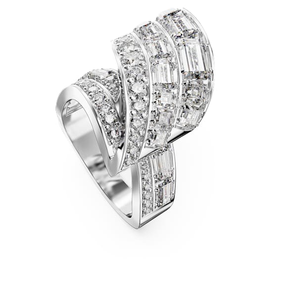 Hyperbola cocktail ring, Mixed cuts, White, Rhodium plated - Swarovski, 5652100