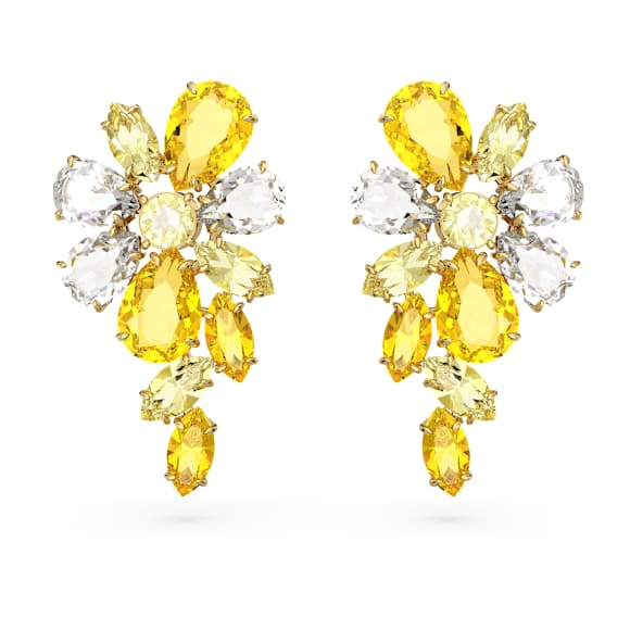Gema drop earrings, Mixed cuts, Flower, Yellow, Gold-tone plated - Swarovski, 5652802