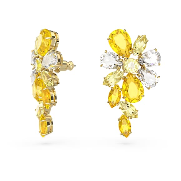 Gema drop earrings, Mixed cuts, Flower, Yellow, Gold-tone plated - Swarovski, 5652802