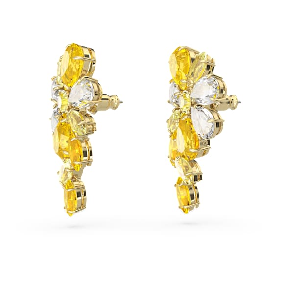 Gema drop earrings, Mixed cuts, Flower, Yellow, Gold-tone plated - Swarovski, 5652802