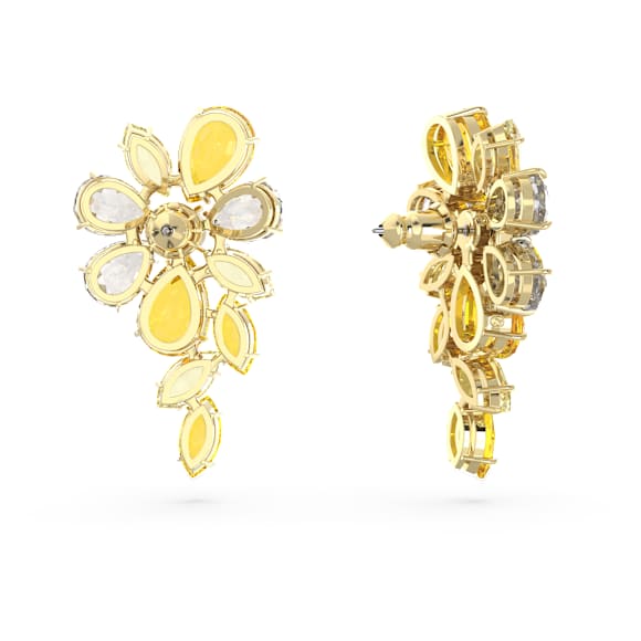 Gema drop earrings, Mixed cuts, Flower, Yellow, Gold-tone plated - Swarovski, 5652802