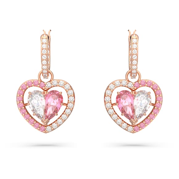 Gema 520 水滴形耳環, 心形, 粉紅色, 鍍玫瑰金色調 - Swarovski, 5653010
