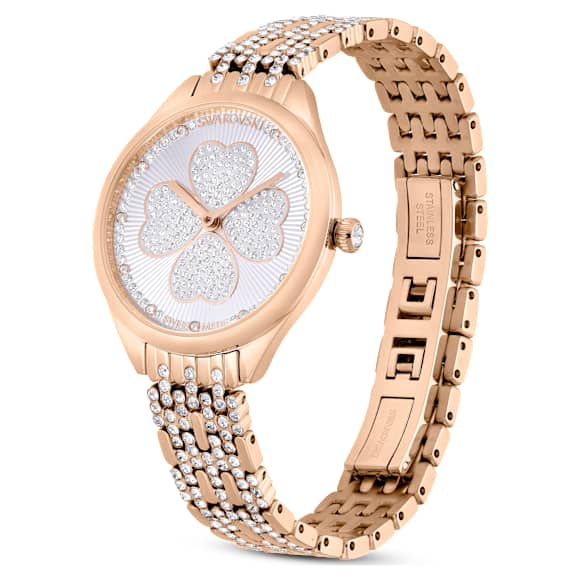 Attract watch, Swiss Made, Clover, Crystal bracelet, Rose gold tone, Rose gold-tone finish - Swarovski, 5653347