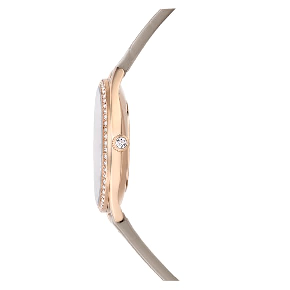 Attract Saat, İsviçre Üretimi, Yonca, Deri kayış, Gri, Pembe altın rengi yüzey - Swarovski, 5653350