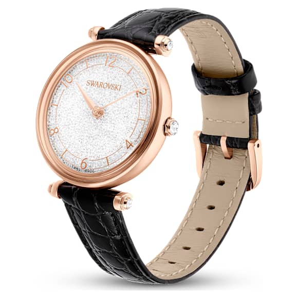 Crystalline Wonder horloge, Swiss Made, Lederen band, Zwart, Roségoudkleurige afwerking - Swarovski, 5653359
