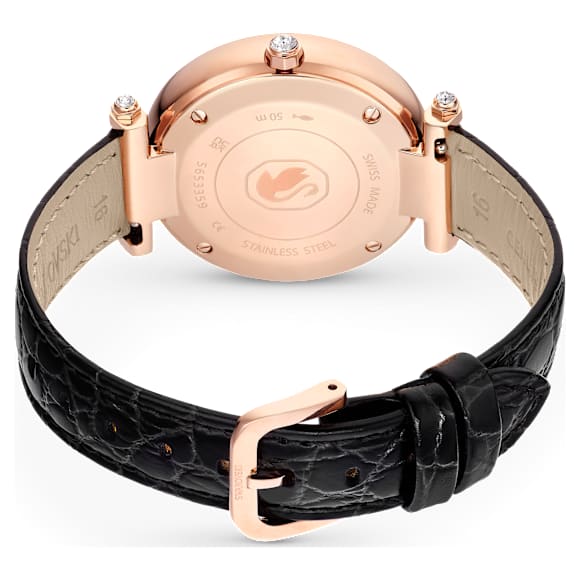 Crystalline Wonder 워치, 스위스 메이드, 레더 스트랩, 블랙, 로즈 골드 톤 피니시 - Swarovski, 5653359